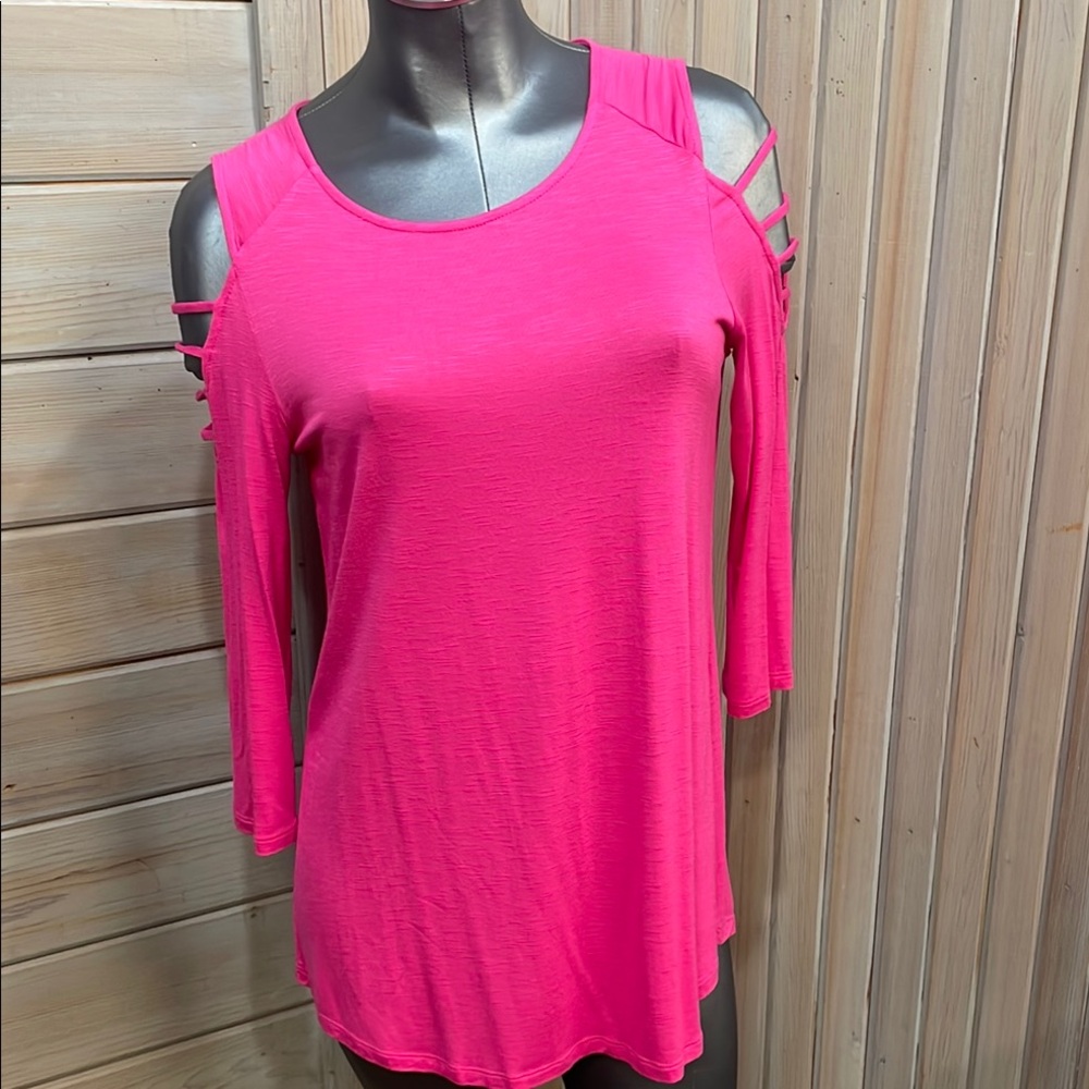 Maurices Pink Cut Out Top with 3/4 Sleeves